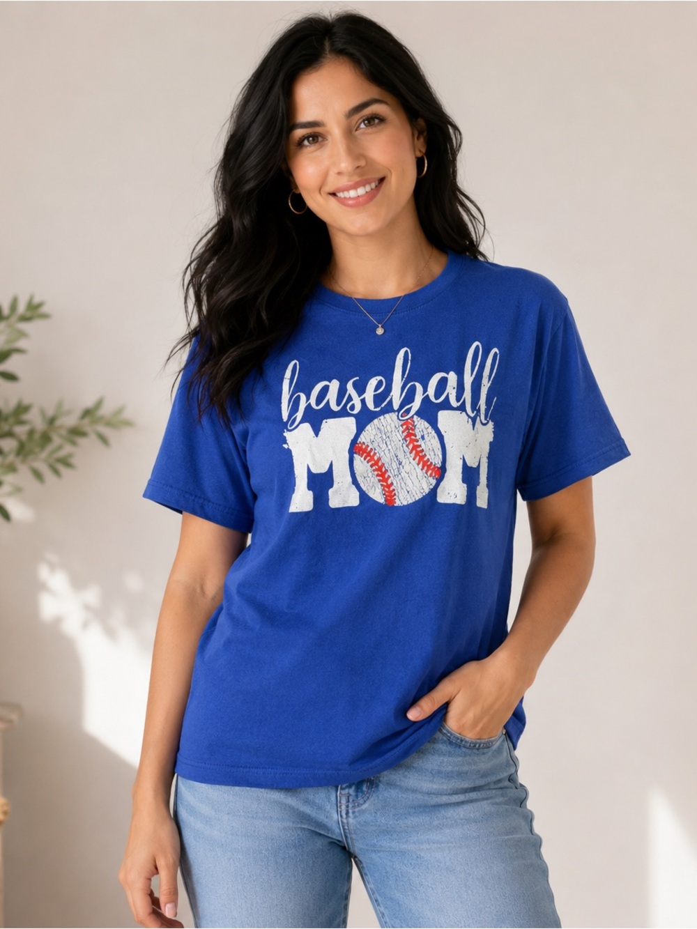 Port & Company Baseball Mom Graphic T-Shirt Blue Women’s XL Ring Spun Tee